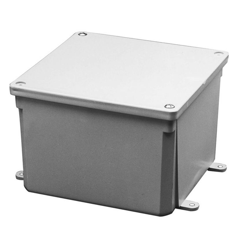 Carlon E989SSX-UPC Non-Metallic Rigid Conduit Molded Junction Box, 8 in H x 8 in W x 7 in D, Screw Cover, NEMA 6P NEMA Rating, Polycarbonate